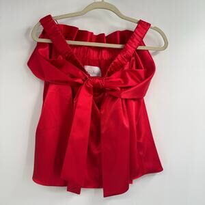 Mare Mare Off-The-Shoulder Oversized Bow Blouse Top Womens Medium Red Satin